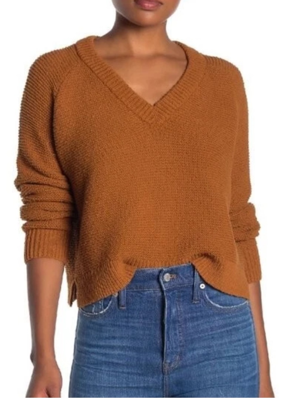 Madewell Golden Pecan Hemlock V-Neck Cotton Sweater Size XS